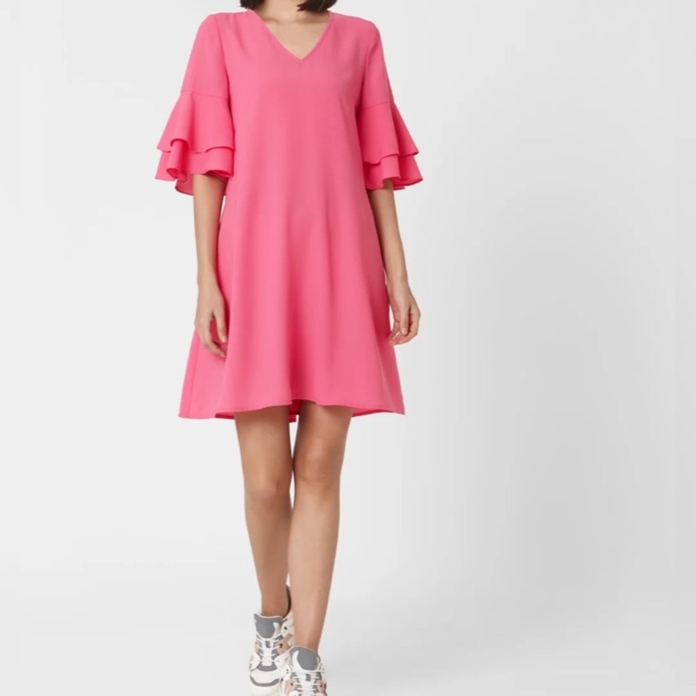 Charles Henry‎ Women Medium Shift Ruffled 3/4” Sleeve Pink Shift Pullover Dress
